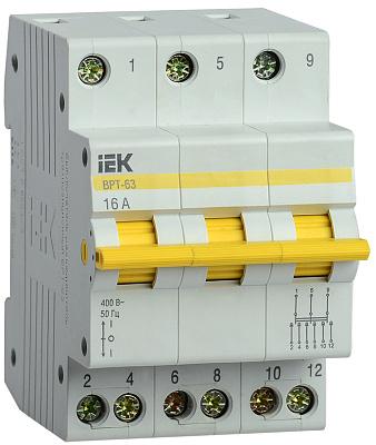 Выключатель-разъединитель ВРТ-63, трехпозиционный, модульный, трехполюсный, 16А, IEK (MPR10-3-016)