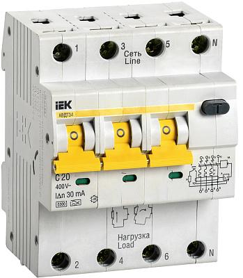 Автоматический выключатель дифференциального тока АВДТ 34 C20-20А, 30мА, IEK (MAD22-6-020-C-30)