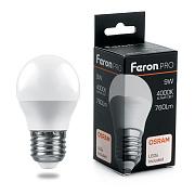 Лампа светодиодная 9,0Вт E27 G45 2700К 730Лм матовый 230В шар белый теплый, Feron (38080)