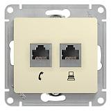 Розетка RJ11+RJ45 телефонная+компьютерная GLOSSA скрытой установки кат. 5е бежевый GSL000285 Schneider Electric