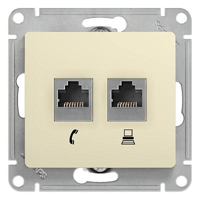 Розетка RJ11+RJ45 телефонная+компьютерная GLOSSA скрытой установки кат. 5е бежевый GSL000285 Schneider Electric