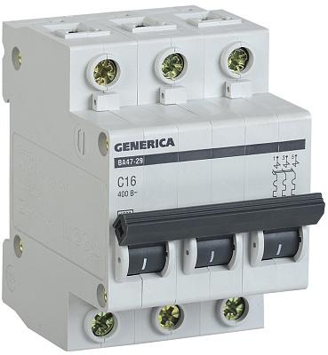 Автоматический выключатель GENERICA, C16, 16 А, трехполюсные, IEK (MVA25-3-016-C)