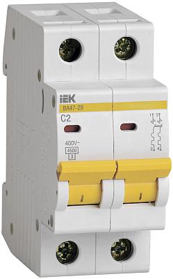Автоматический выключатель ВА 47-29 2А "С", двухполюсной, IEK (MVA20-2-002-C)