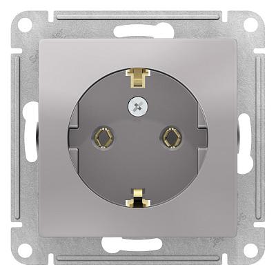 Розетка одинарная с заземлением, со шторками, 16А, цвет алюминий, Schneider Electric (ATN000343)