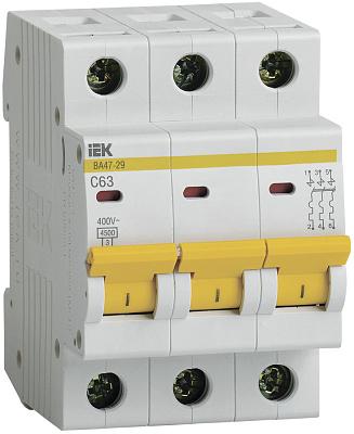 Автоматический выключатель IEK ВА 47-29 C63, 63А, трехполюсный, 4.5кА (MVA20-3-063-C)