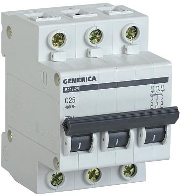 Автоматический выключатель GENERICA ВА47-29С, 3п, 25А 4.5кА, IEK (MVA25-3-025-C)