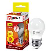 Лампа светодиодная 8Вт E27 P45 3000 К LED-ШАР-VC, IN HOME (4690612020563)
