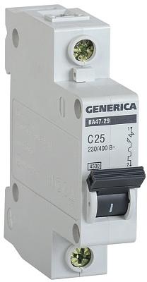 Автоматический выключатель GENERICA, C25, 25 А, однополюсные, IEK (MVA25-1-025-C)