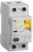 Выключатель дифференциального тока ВДТ (УЗО) 63А 2П двухполюсный 4,5кА 100мА A MDV11-2-063-100 IEK