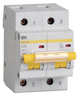 Выключатель автоматический 25А 2П двухполюсный характеристика C 10кА ВА47-100 MVA40-2-025-C IEK