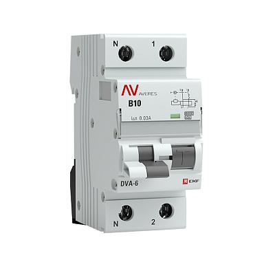 Дифференциальный автомат, EKF AVERES, 10 А, B10, 1 полюсный + N, 30 мА (rcbo6-1pn-10B-30-a-av)