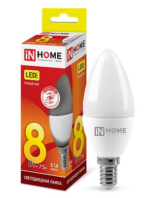 Лампа светодиодная 8Вт Е14 C37 3000К LED-СВЕЧА-VC 8В, IN HOME (4690612020426)