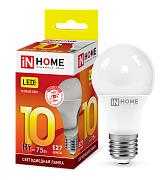 Лампа светодиодная 10Вт E27 A60 3000К 900Лм матовая, IN HOME (4690612020204)