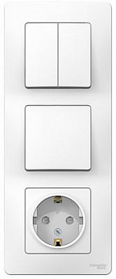 Блок Schneider Electric Blanca: выключатели (одноклавишный, двухклавишный) и розетка (с заземлением и со шторками), белый, скрытый (BLNBS101201)