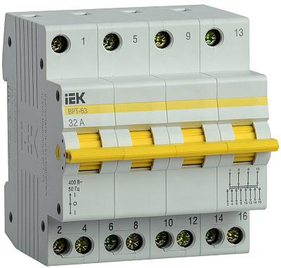 Выключатель-разъединитель трехпозиционный ВРТ-63, модульный, четырехполюсный, 32А IEK (MPR10-4-032)