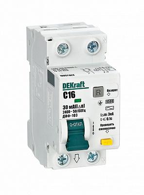 Дифференциальный автомат DeKraft ДИФ-103, 16А, C16, 1 полюсный + N, 30 мА (16052DEK)