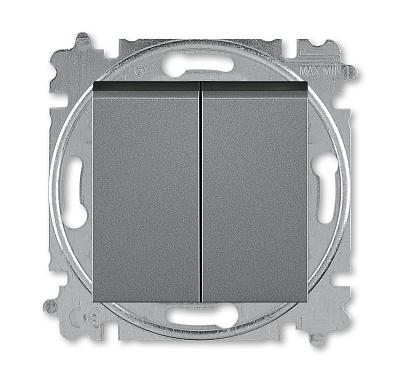 Выключатель двухклавишный LEVIT скрытой установки 10А схема 5 механизм с накладкой сталь / дымчатый чёрный 2CHH590545A6069 ABB