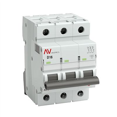 Выключатель автоматический 16А 3П трехполюсный D 6kA AV-6 AVERES mcb6-3-16D-av EKF