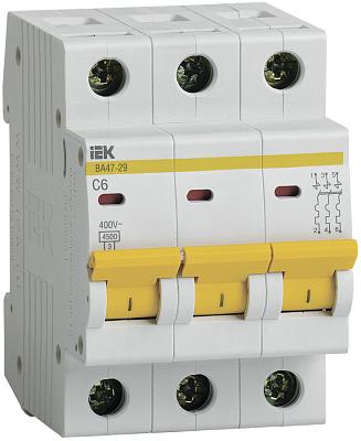Автоматический выключатель IEK ВА 47-29 C6, 6А, трехполюсный, 4.5кА (MVA20-3-006-C)