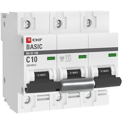 Автоматический выключатель EKF, C10, 10 А, трехполюсный (mcb47100-3-10C-bas)