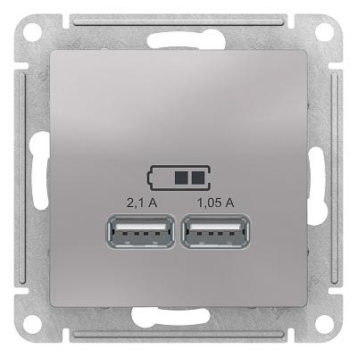 Розетка двойная USB 5В (2,1А и 1,05А) AtlasDesign, цвет алюминий, Schneider Electric (ATN000333)