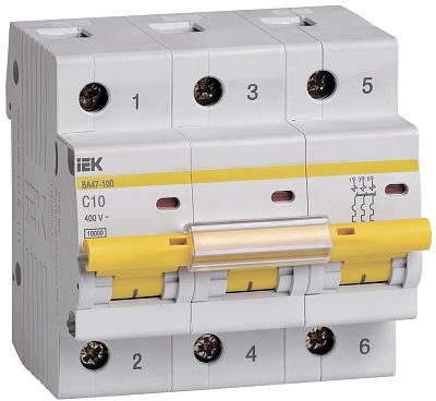 Автоматический выключатель IEK ВА 47-100 C10, 10А, трехполюсный, 10кА (MVA40-3-010-C)