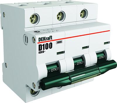 Автоматический выключатель DeKraft ВА-201, 100А, трехполюсный, 10кА (13009DEK)