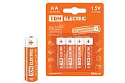 Батарейка "пальчиковая" АА (LR6), Alkaline 1.5V BP-4, TDM (SQ1702-0003), продаются по 4шт